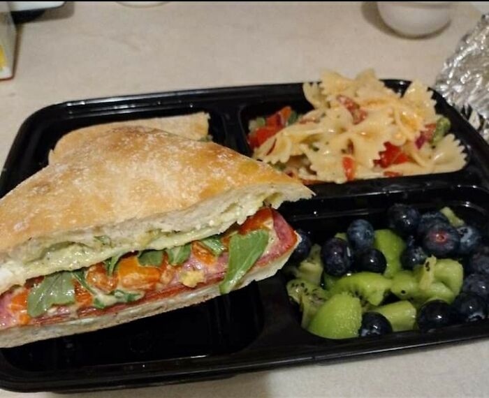 All De Ingredients From Aldi ! Genoa Salami, Pepperoni, Provolone Cheese, Tomato, Roasted Red Peppers, Diced Pepperocinis And Arugula On A Ciabtta Roll With Basil Pesto Mayo . Packed For Lunches In My Kitchen