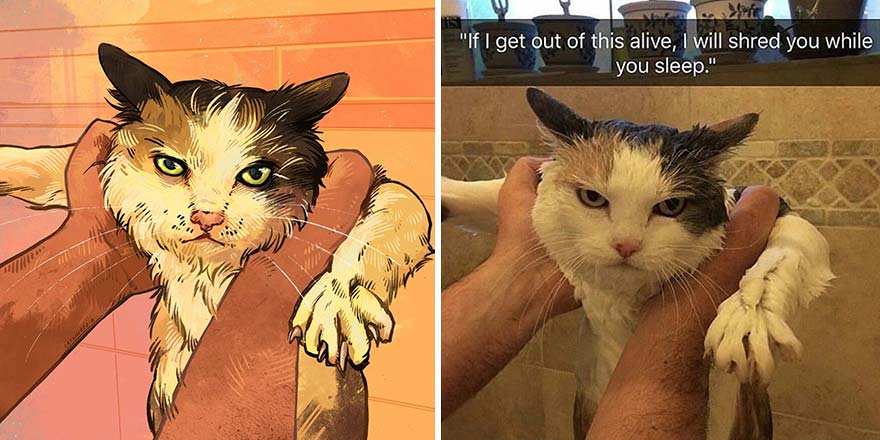 The Funniest Internet-Famous Cat Pics Get Illustrated By Catwheezie (New Pics)