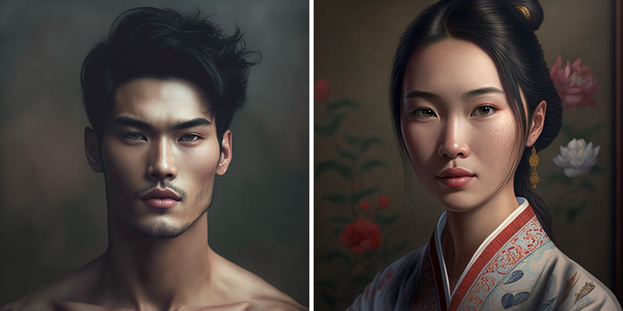 AI generated pictures of beautiful man and woman with dark hair from China