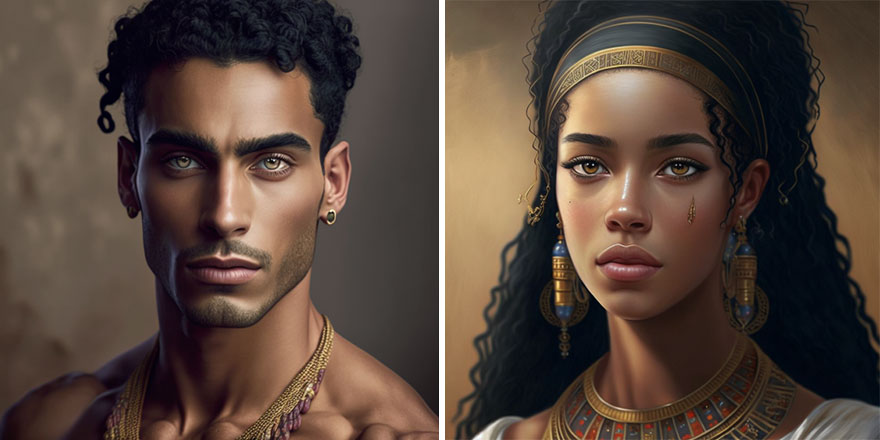 AI generated pictures of beautiful man and woman with dark hair from Egypt