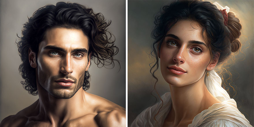 AI generated pictures of beautiful man and woman with dark hair from Italy