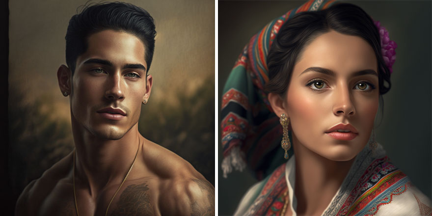 AI generated pictures of beautiful man and woman with dark hair from Mexico