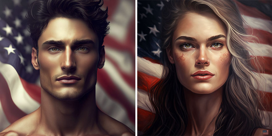 AI generated pictures of beautiful man and woman with dark hair from United States