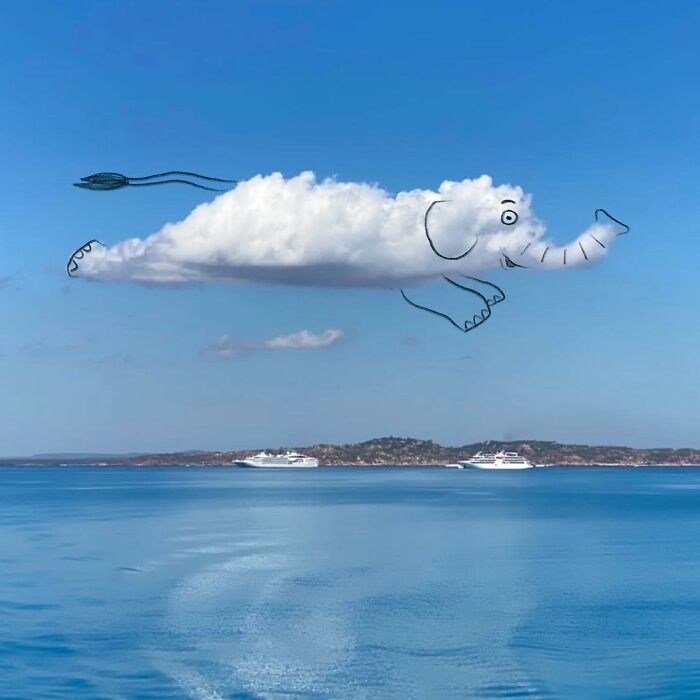 This Artist Reimagines Clouds As Characters By Drawing Shapes Onto Them