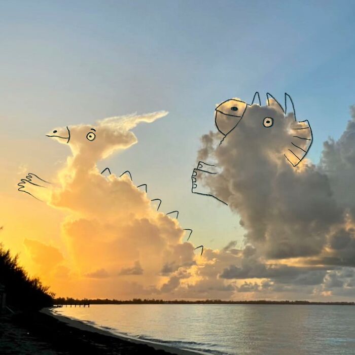 This Artist Reimagines Clouds As Characters By Drawing Shapes Onto Them