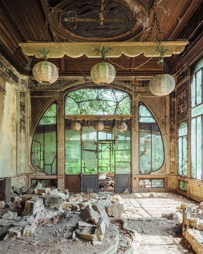 Winter Garden Of An Art Nouveau Abandoned Mansion, Italy