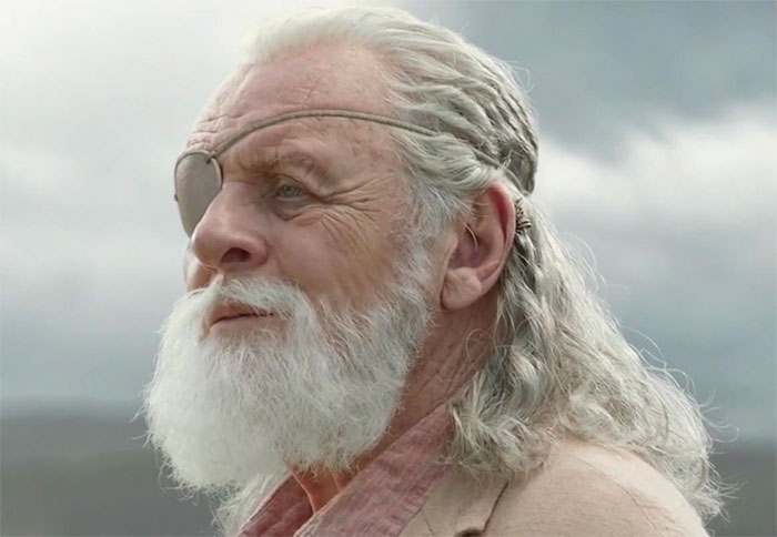 Anthony Hopkins looking in the movie Thor Ragnarok