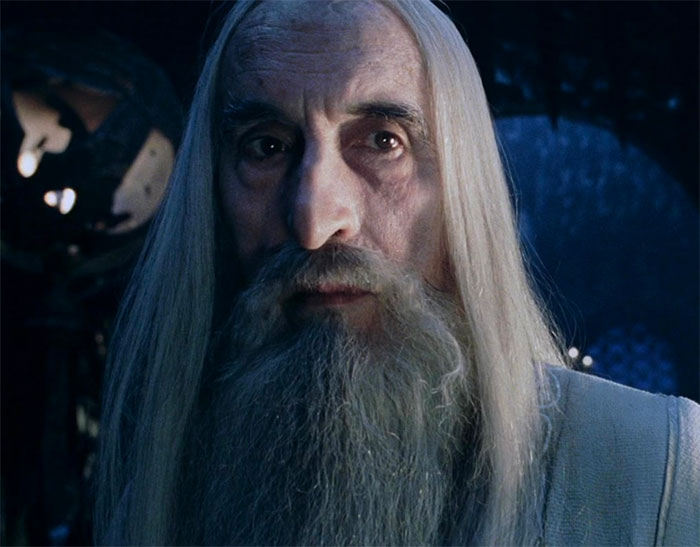 Christopher Lee looking in the Lord of the Rings