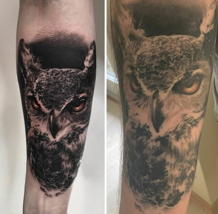 Fresh Vs. 3 Years Healed. Possible Filter Used By Tattoo Artist On The Fresh Picture