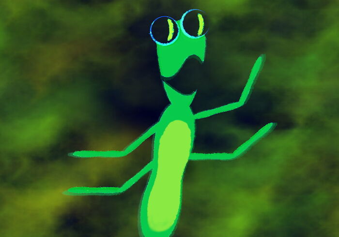 My Very First Attempt To Draw An Alien (And It Looks More Like A Cartoon Style Grasshopper)