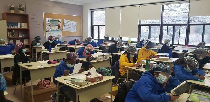 For April Fools, A Teacher Told Her Class That The Government Imposed To Wear Of Shower Caps As An Extra Safety Measure