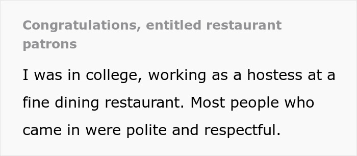 People Online Are Cracking Up About This Woman’s Idea To Congratulate The Most Entitled Couple She Met While Working At A Restaurant People Online Are Cracking Up About This Woman’s Idea To Congratulate The Most Entitled Couple She Met While Working At A Restaurant