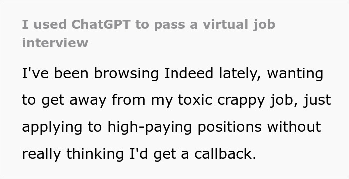 "I Feel Like A Total Fraud": Person Gets Hired For A High-Paying Job After Using AI During Interview "I Feel Like A Total Fraud": Person Gets Hired For A High-Paying Job After Using AI During Interview