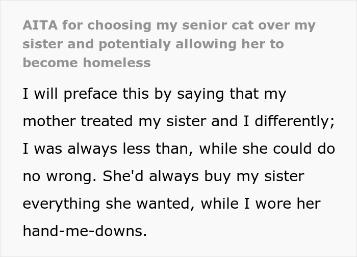 Woman chooses cat health over sister who may become homeless