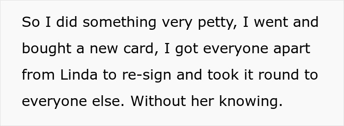 A woman refused to give money for a gift to a colleague with health problems and threatened to file a complaint after realizing her name was not on the card.