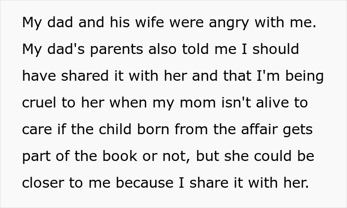 Dad Is Angry At Daughter For Not Sharing Late Mom’s Cookbook With Her Half Sister, Who He Had In An Affair Dad Is Angry At Daughter For Not Sharing Late Mom’s Cookbook With Her Half Sister, Who He Had In An Affair