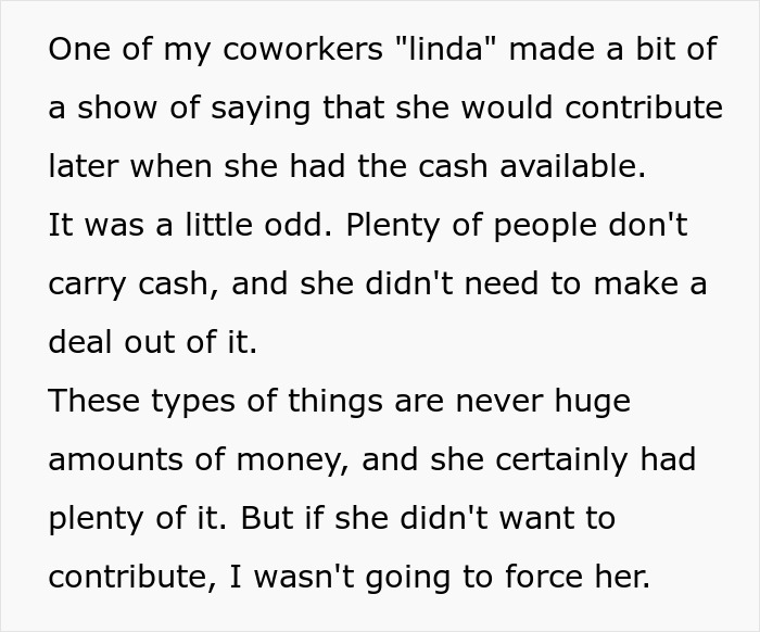 Karen Refuses To Contribute To A Gift For Sick Manager, Throws A Fit When She Doesn't Get Credit For It Karen Refuses To Contribute To A Gift For Sick Manager, Throws A Fit When She Doesn't Get Credit For It