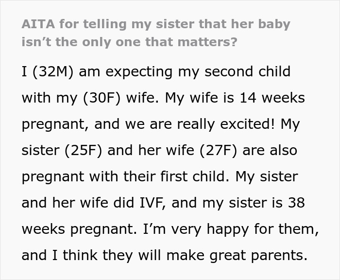 Man Throws Tantrum Over Sister’s 38-Week IVF Pregnancy Getting More Attention Than His Wife’s, Gets A Reality Check