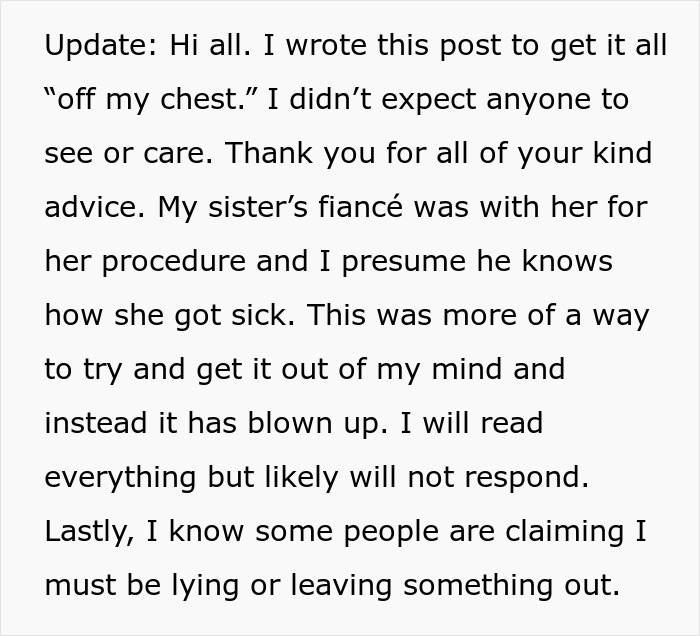 "She Said That My Anxiety Over Her Health Issues Was Too Much": Family Drama Arises As Woman Cuts Off Contact With Her 'Too Intrusive' Sibling "She Said That My Anxiety Over Her Health Issues Was Too Much": Family Drama Arises As Woman Cuts Off Contact With Her 'Too Intrusive' Sibling