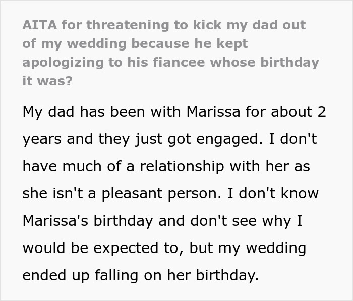 Bride Tells Her Dad To "Take The Child He Is Dating And Get Out" As He Felt Bad About Spending His Fiancée's Birthday At Daughter's Wedding Bride Tells Her Dad To "Take The Child He Is Dating And Get Out" As He Felt Bad About Spending His Fiancée's Birthday At Daughter's Wedding