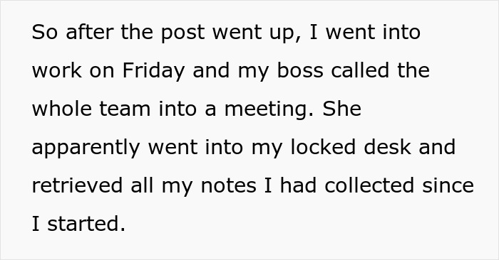 A boss breaks into an employee's locked desk, makes a copy of the memo and shares it with a higher-paid new hire, and the entire team decides to quit