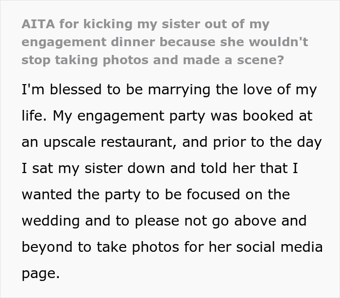 Woman Kicks Her Sister Out Of Her Engagement Dinner After She Causes A Scene Trying To Get The Perfect ‘Influencer Pics’ - Bored Panda (Picture 2)