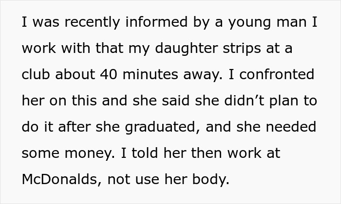 22 YO Dad refuses to help pay for car because daughter doesn't want to quit stripper job 'because it's easy'