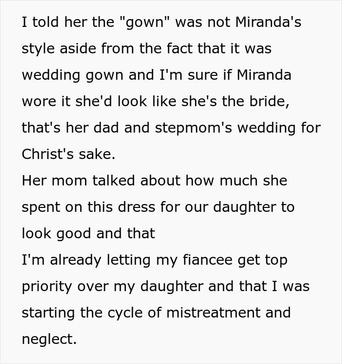 "Was it me who returned the dress that my daughter's mother sent her to wear at the wedding?"