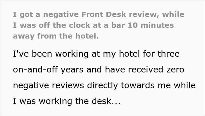 Hotel Guest Livid Seeing Front Desk Employee Drinking In A Bar After Work, Files A Complaint Yet Ends Up Being Put On A 'Do Not Reserve' List