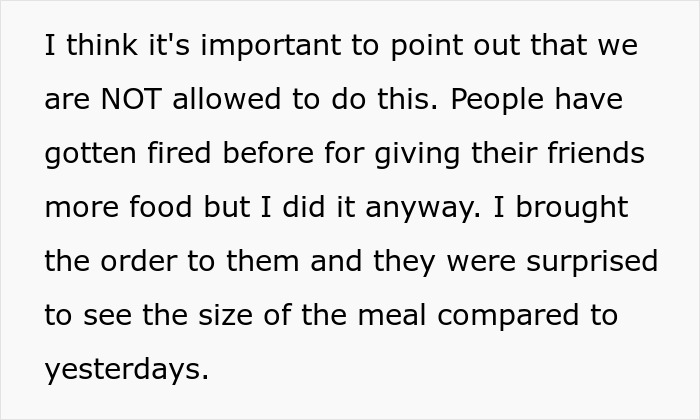 A colleague has tipped off a fast-food worker who was fired for providing more food than he paid for a family in need.