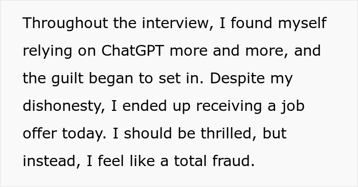 "I Feel Like A Total Fraud": Person Gets Hired For A High-Paying Job After Using AI During Interview "I Feel Like A Total Fraud": Person Gets Hired For A High-Paying Job After Using AI During Interview