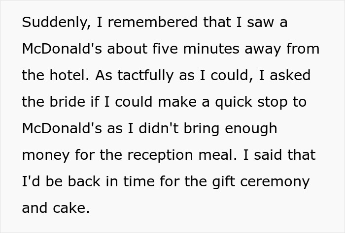 “Am I A Jerk For Leaving A Wedding To Eat At McDonald’s?”: Bride Lied To Her Guest When She Told Her She Wouldn't Have To Pay For Anything At The Wedding