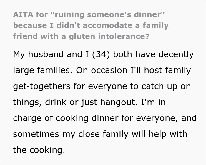 The Internet Backs Up This Woman For Refusing To Cook An Additional Gluten-Free Meal For A Family Friend After She Causes A Scene