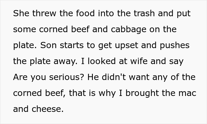 "our son is very noisy": The father left the party after his wife tried to get him to eat something he didn't like.