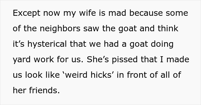 Man Pays His Mate 20 Bucks To Bring His Goat Over So It Can Take Care Of His Overgrown Lawn, Upsets Wife Man Pays His Mate 20 Bucks To Bring His Goat Over So It Can Take Care Of His Overgrown Lawn, Upsets Wife