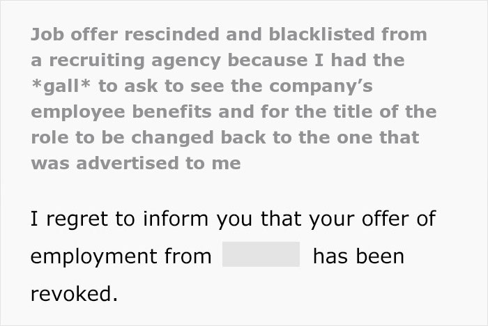 Man dodged bullet after recruiter canceled job offer because he wanted to know more about the benefits before signing