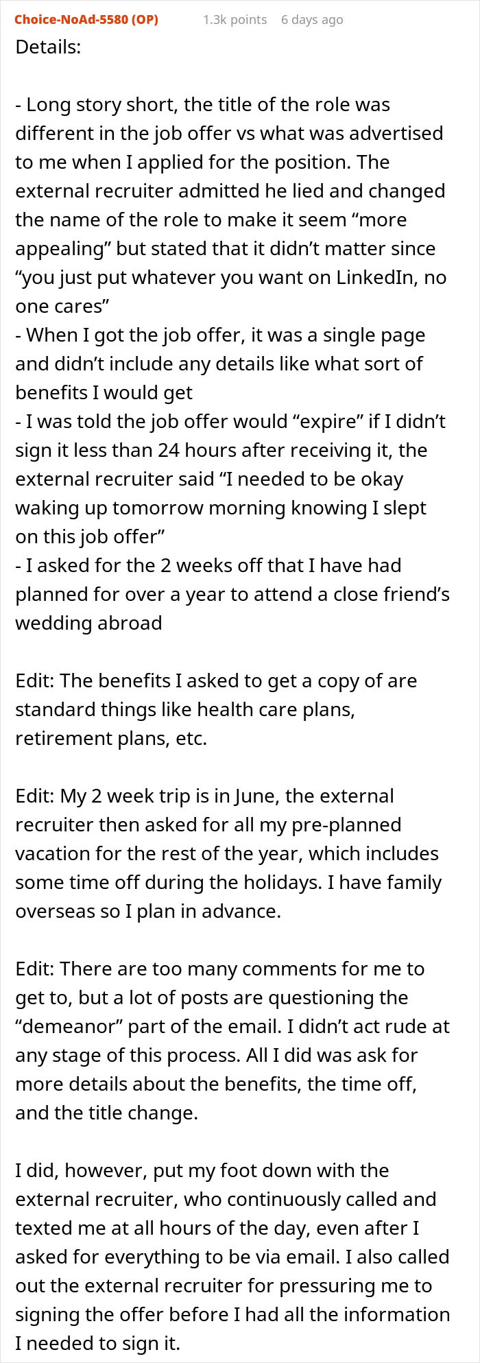 Man dodged bullet after recruiter canceled job offer because he wanted to know more about the benefits before signing