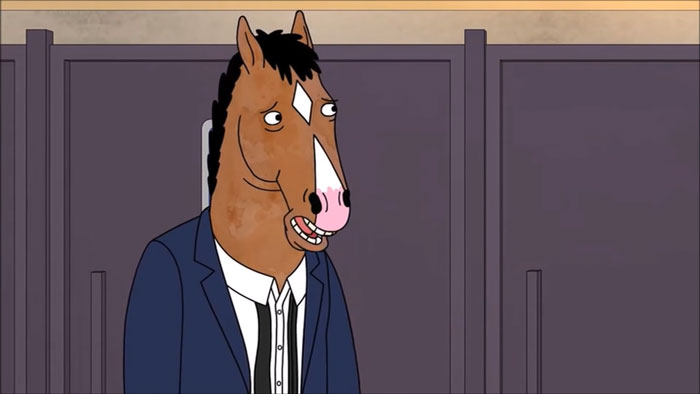 Cartoon horse character in a suit, embodying real life situation humor.