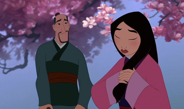 Two cartoon characters standing under cherry blossoms, illustrating relatable cartoon quotes.
