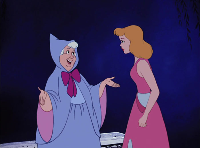 The Fairy Godmother talking to Cinderella