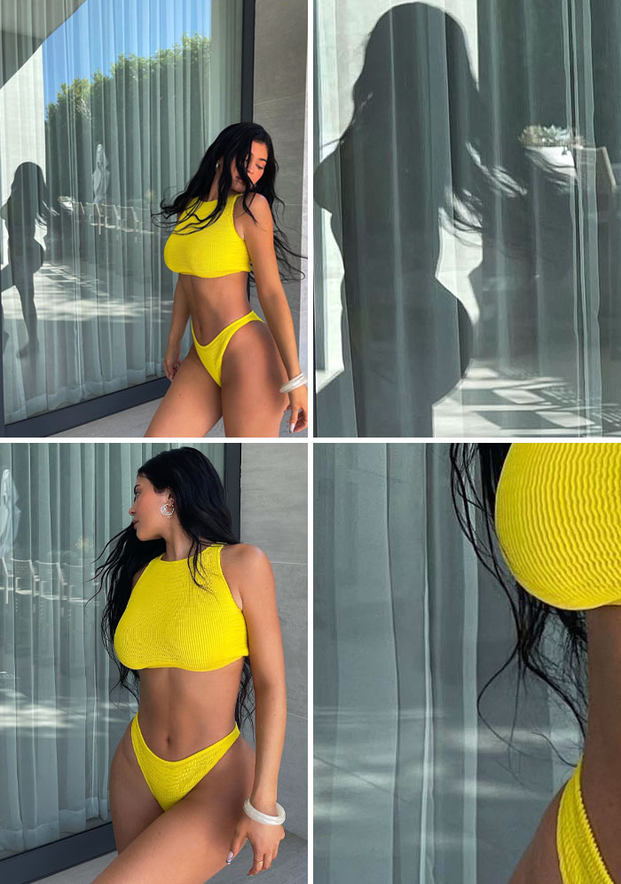 In These Photos, Kylie Jenner Retouched Her Waist And Forgot To Edit The Silhouette Reflection In The Window And The Curtains