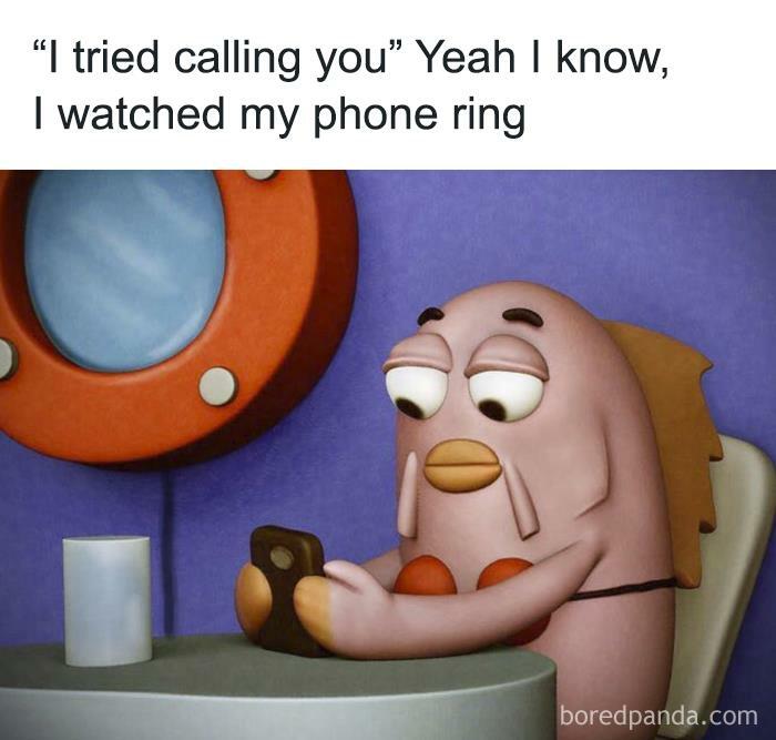 Cartoon fish meme about ignoring phone calls, highlighting reasons for being single.
