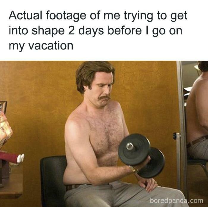 Man lifting dumbbell with a serious expression, illustrating humor about relationships.