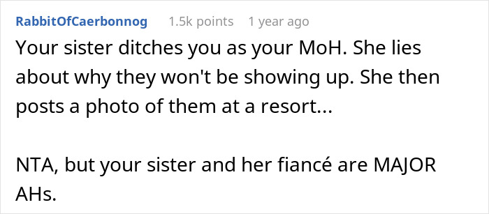 Woman Is Invited As Sister's Maid Of Honor But Says She Can't Afford A Long Flight, Later Exposes Herself At A Resort