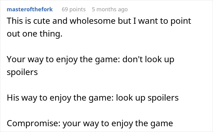 Woman Shares Wholesome Story Of How She Taught Her Boyfriend A Lesson To Not Spoil The Games They Play Together Woman Shares Wholesome Story Of How She Taught Her Boyfriend A Lesson To Not Spoil The Games They Play Together