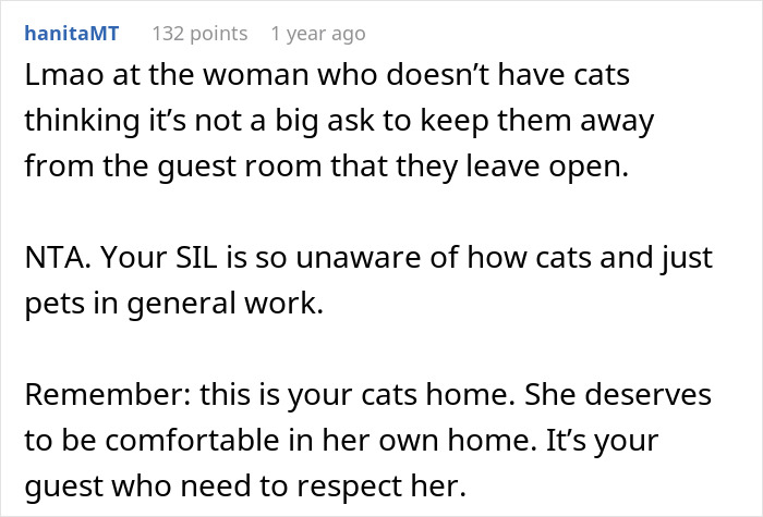 Brother And SIL Come To Visit But Are Upset The Homeowner’s Cat Is Free To Walk Around The House As They Get Startled By It