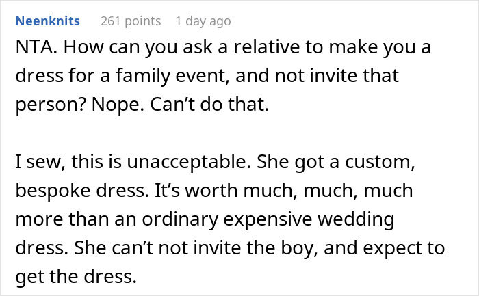 Teenager Spends Loads Of Time Making His Aunt's Wedding Dress Worth $22k-$25k For Free, She Doesn't Even Invite Him