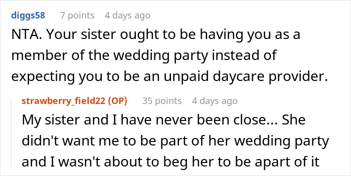Bride Assures Guests That Her Sister Will Look After Their Kids During Wedding When She’d Never Agreed To It, Is Shocked When She Refuses Bride Assures Guests That Her Sister Will Look After Their Kids During Wedding When She’d Never Agreed To It, Is Shocked When She Refuses