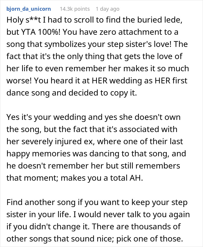 Woman’s Husband Can’t Remember His Wife After Being In A Wreck, Her Half-Sister Still Refuses To Choose Another Song For Her Wedding Other Than Theirs Woman’s Husband Can’t Remember His Wife After Being In A Wreck, Her Half-Sister Still Refuses To Choose Another Song For Her Wedding Other Than Theirs