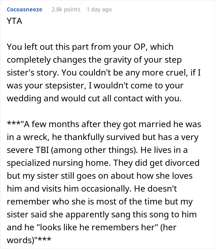 Woman’s Husband Can’t Remember His Wife After Being In A Wreck, Her Half-Sister Still Refuses To Choose Another Song For Her Wedding Other Than Theirs